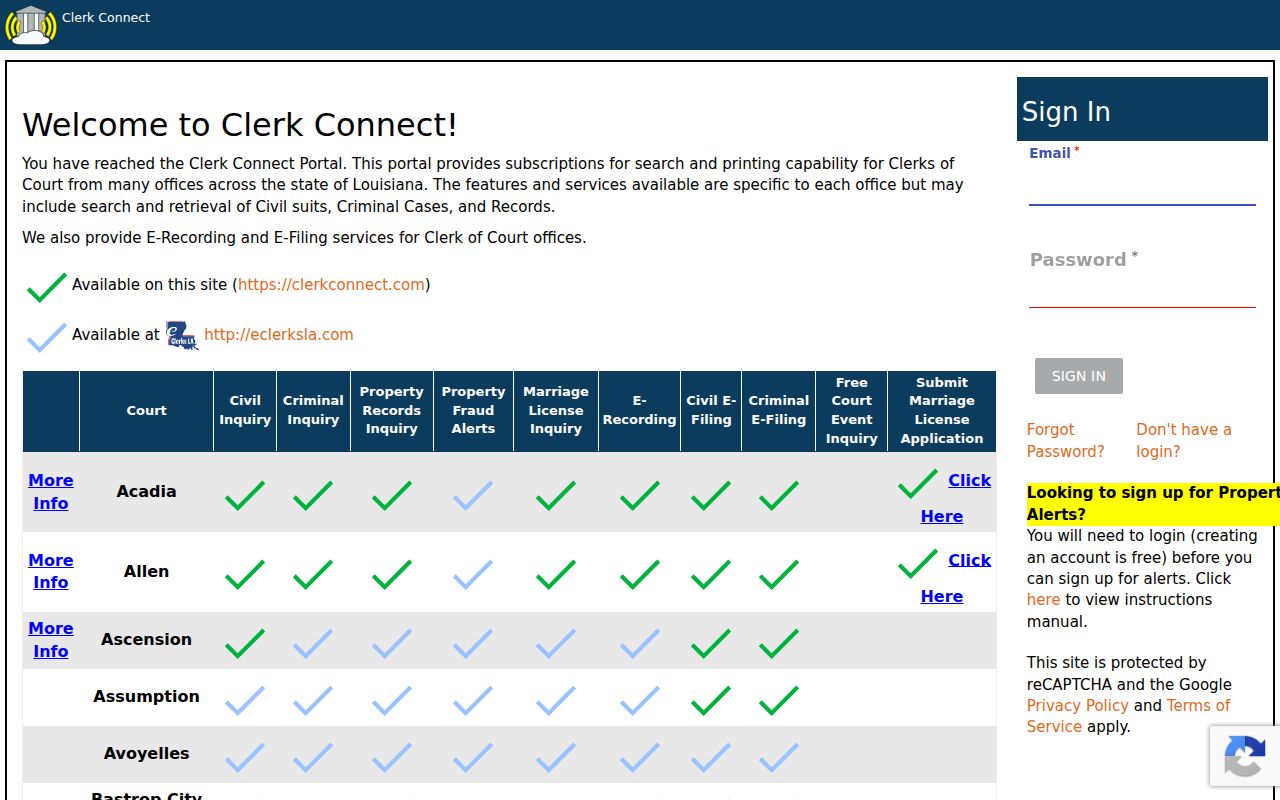 St. Helena Parish case search Clerk Connect participating clerk list