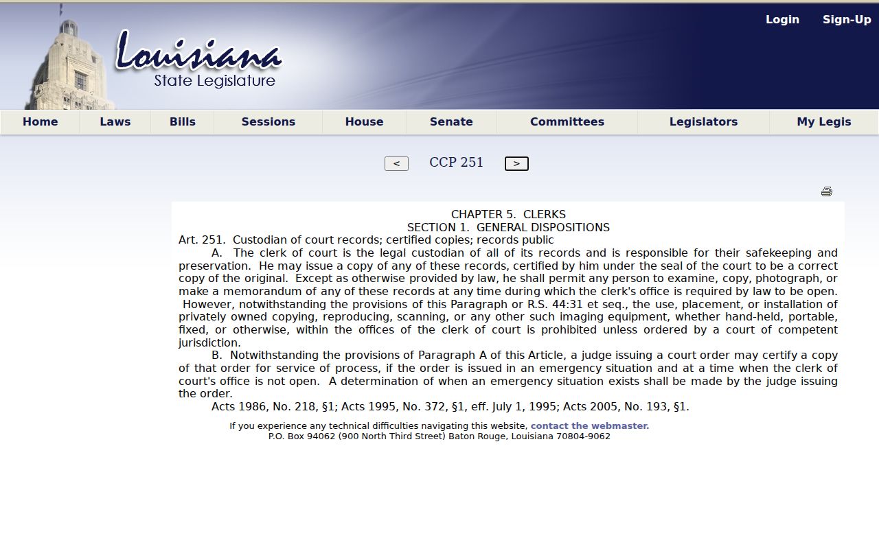St. Helena Parish civil docket clerk custody and public inspection statute