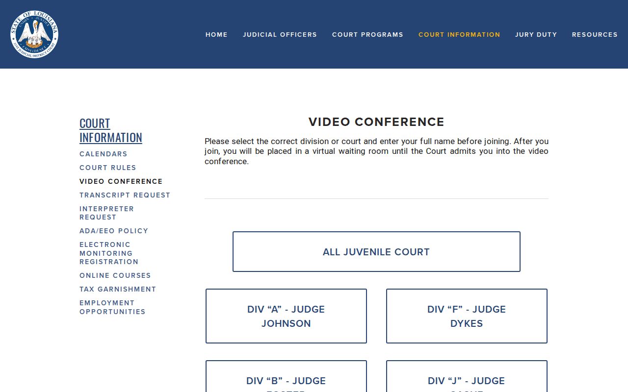 St. Helena Parish court setting video conference division selection