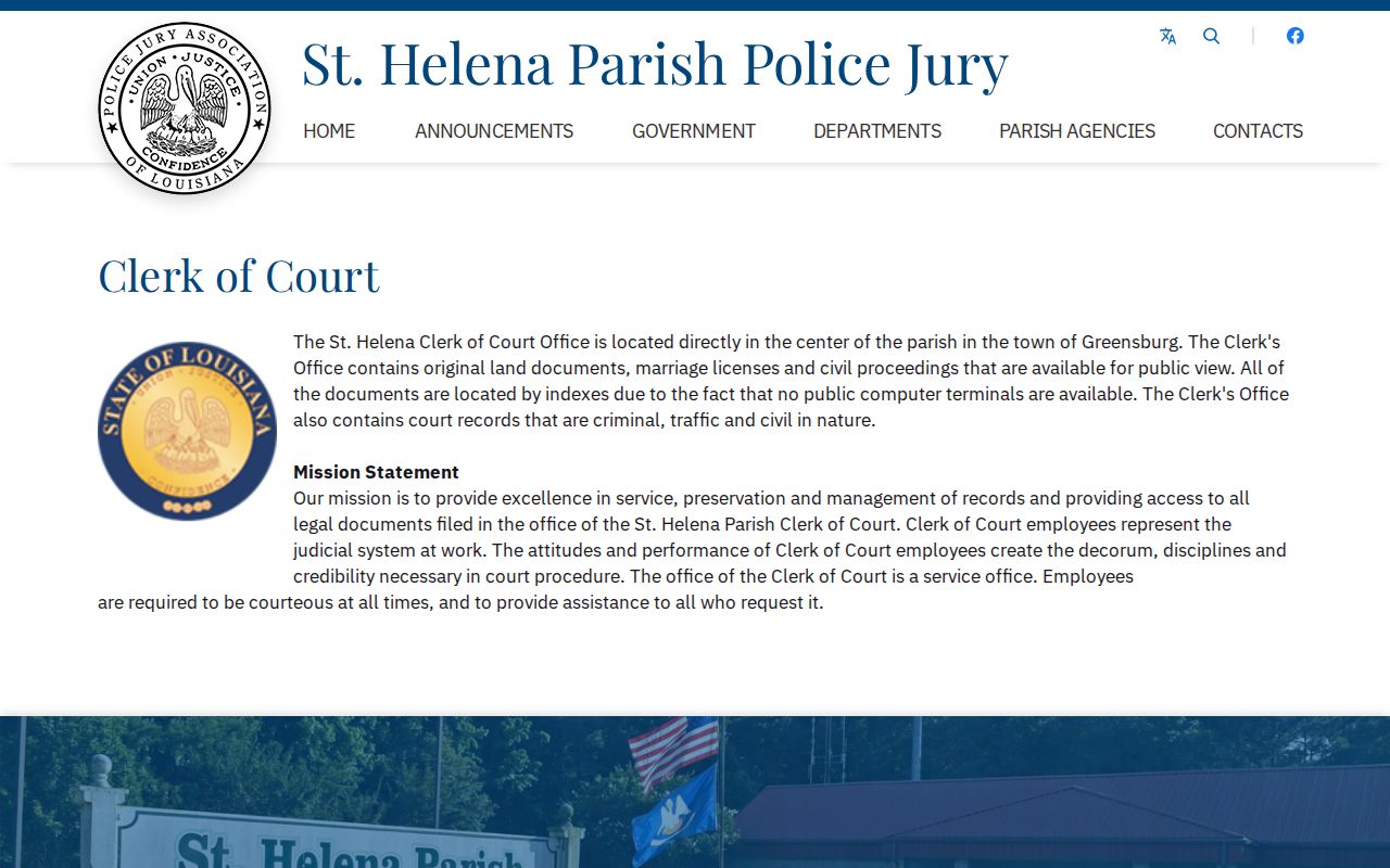 St. Helena Parish court records access notice about clerk indexes