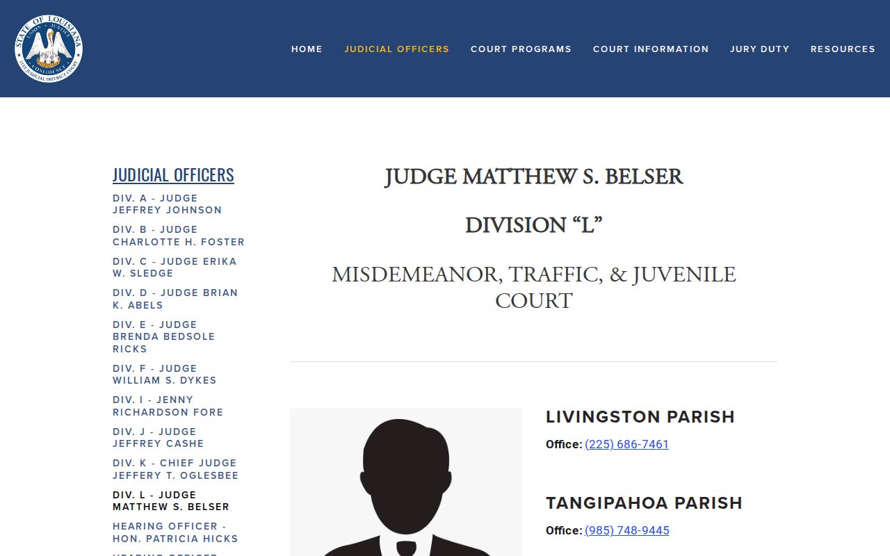 St. Helena Parish criminal docket Division L misdemeanor traffic juvenile court