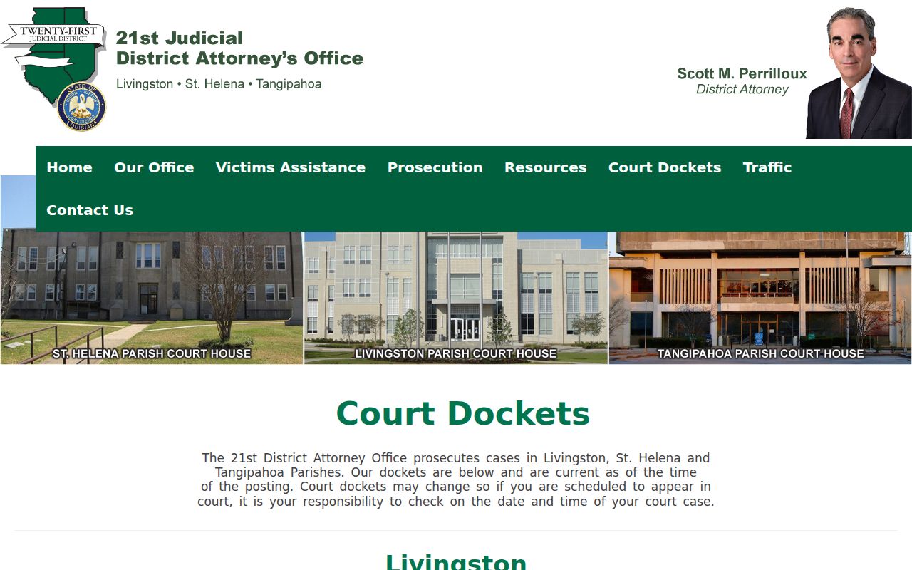 St. Helena Parish criminal docket official DA Court Dockets page