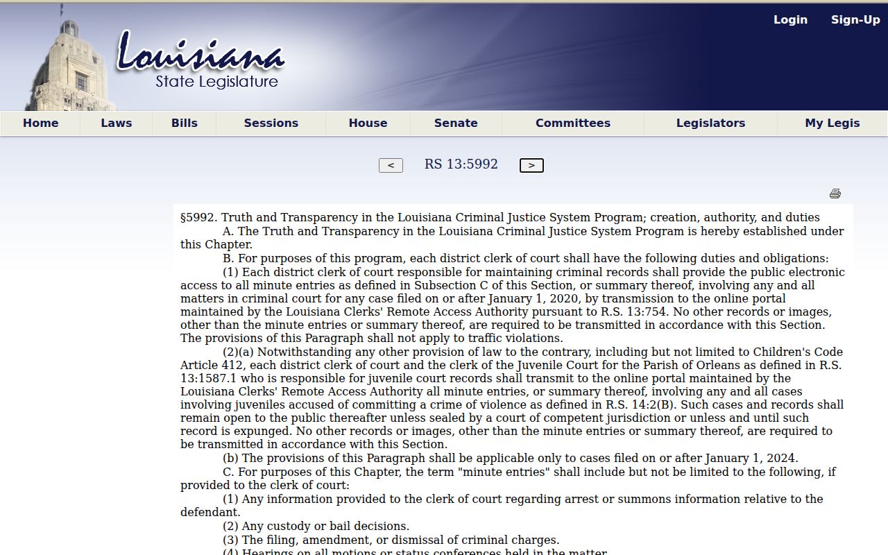 St. Helena Parish criminal docket minute-entry electronic access statute